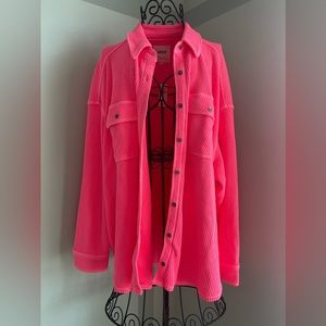 Aerie lumberjane waffle shirt neon pink coral sun Barbie